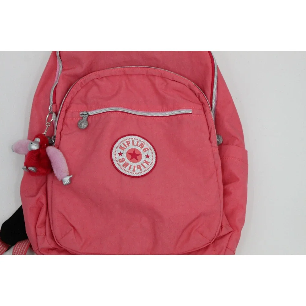 Kipling Seoul Extra Large Laptop Backpack Coral Pink Nylon Monkey Keychain Bag